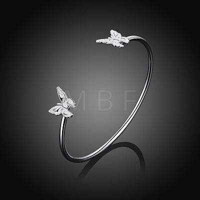 Beautiful Silver Plated Brass Butterfly Cuff Bangles Torque Bangles BJEW-BB00768-1