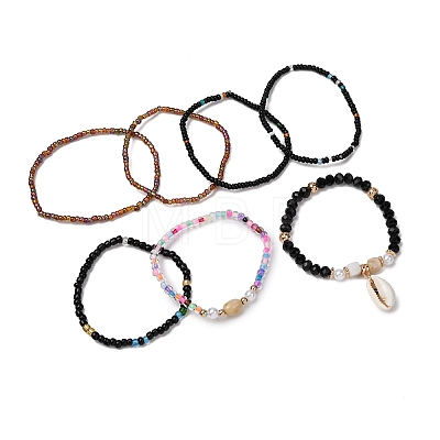 Bohemian Resin & Alloy & Glass Beads & Shell & Plastic Pearls Beaded Stretch Bracelets BJEW-Z169-01E-1