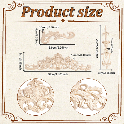 10Pcs 3 Styles Wooden Carving Flower Home Decorations AJEW-GA0010-52-1