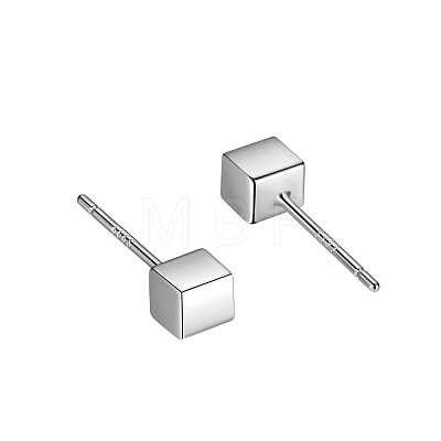 Anti-Tarnish Rhodium Plated Cube 999 Fine Silver Stud Earrings for Women EJEW-S215-09P-1