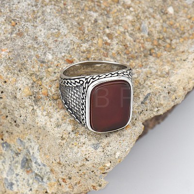 304 Stainless Steel with Natural Carnelian Finger Rings FS-WG67565-08-1