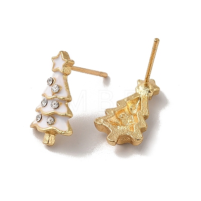Enamel Christmas Tree Alloy Glass Rhinestone Stud Earrings for Women EJEW-E284-04LG-1