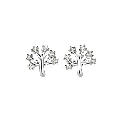 925 Sterling Silver Micro Pave Clear Cubic Zirconia Tree Stud Earrings FS-WG69278-01-1