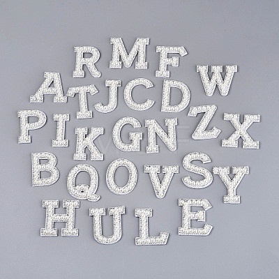 26Pcs ABS Plastic Imitation Pearl & Rhinestone & Cloth Letter Cabochons PATC-T001-01A-1