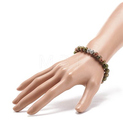 Natural Gemstone & Alloy Beaded Stretch Bracelet for Men Women BJEW-JB08578-1