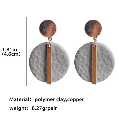 Flat Round with Rectangle Brass Polymer Clay Dangle Stud Earrings FS-WG657FE-01-1
