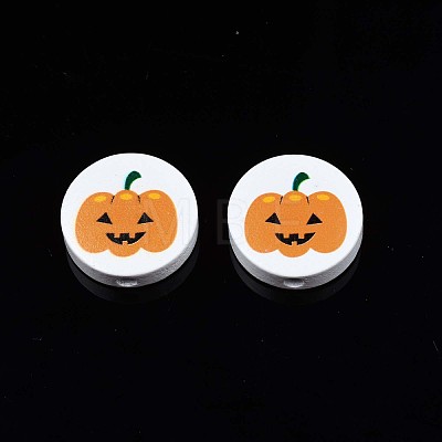 Halloween Printed Natural Wood Beads WOOD-T021-92-1