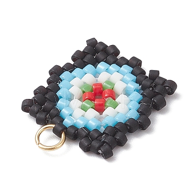 Handmade Glass Seed Beaded  Window Lattice Pattern Shape Pendants PALLOY-MZ00929-03-1