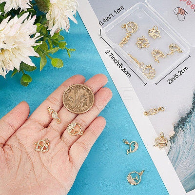 16Pcs 4 Style Ocean Theme Brass Micro Pave Clear Cubic Zirconia Charms KK-BBC0007-26-1