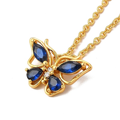 Rack Plating Brass Micro Pave Cubic Zirconia Butterfly Pendant Necklaces NJEW-H168-01G-1