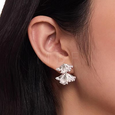 Brass Micro Pave Cubic Zirconia Stud Earrings WGC11E7-02-1