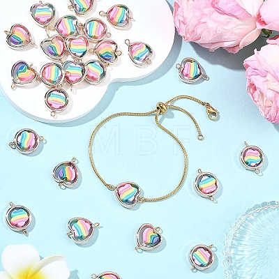 30Pcs 3 Styles CCB Plastic Frame with Polymer Clay Rainbow Beads Links Connector Charms KK-YW0004-39-1