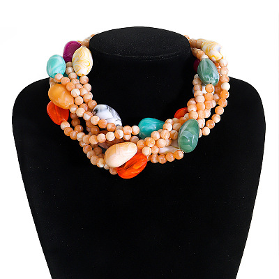 Exaggerated Bohemia Resin Round Teardrop Multi-Strand Handmade Beaded Necklaces for Women FS-WGE26D9-01-1