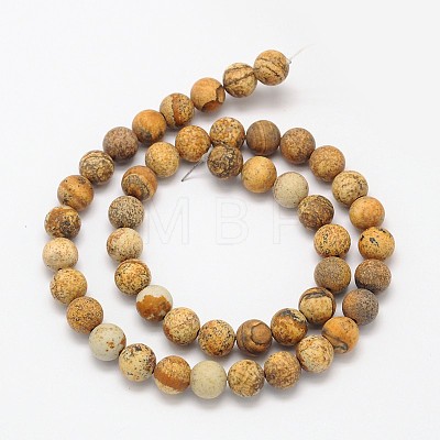 Frosted Round Natural Picture Jasper Beads Strands G-N0166-46-4mm-1