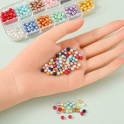 480Pcs 12 Colors Baking Painted Pearlized Glass Pearl Round Beads HY-YW0001-04-1