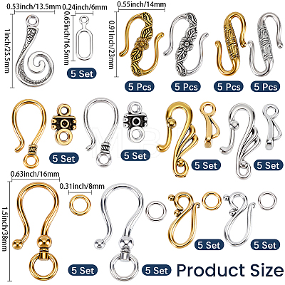 60Bags 13 Styles Tibetan Style Hook and Eye Clasps FIND-SP0006-16-1