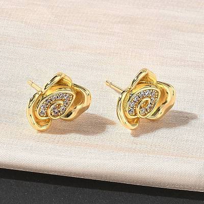 Rose Flower Brass Micro Pave Cubic Zirconia Stud Earrings EJEW-G452-08G-02-1
