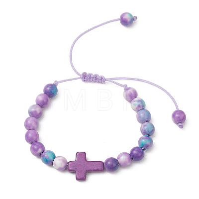 Dyed Natural Ocean White Jade & Synthetic Ocean White Jade & Dyed Turquoise Round Beads Braided Bead Bracelets for Women BJEW-JB13118-1