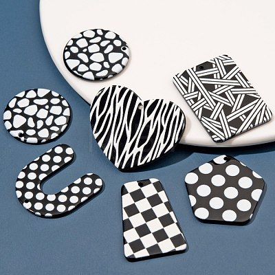 12Pcs 6 Style 3D Printed Acrylic Pendants KY-FS0001-03-1