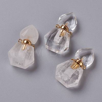 Hexagon Natural Quartz Crystal Perfume Bottle Pendants G-H241-03E-G-1