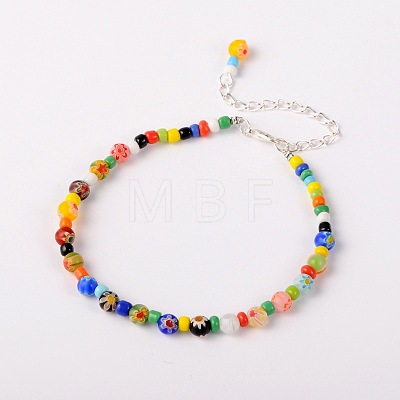 Handmade Millefiori Glass Beads Anklets AJEW-AN00028-1