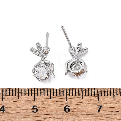 Brass Micro Pave Cubic Zirconia Stud Earrings EJEW-D288-18P-1