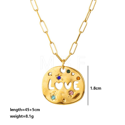 Mother's Day 304 Stainless Steel Pave Cubic Zirconia Irregular Disc with Hollow Word LOVE Pendant Necklaces for Women WGBC73E-03-1