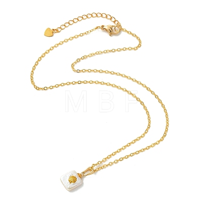 Summer Natural Baroque Keshi Pearl & Alloy Shell Slice Square Pendant Brass Cable Chain Necklaces NJEW-JN06048-1
