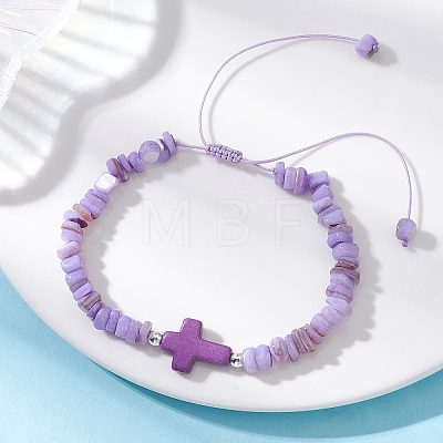 Adjustable Natural Freshwater Shell & Dyed Synthetic Turquoise Beads Braided Bead Bracelets for Women BJEW-JB13105-01-1