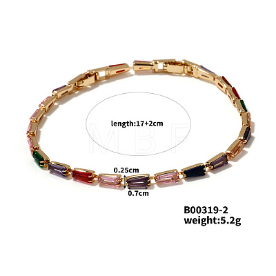 Adjustable Fashionable Luxurious Simple Japanese Style Trapezoidal Colorful Brass Rhinestone Bracelet NW2563-2-1