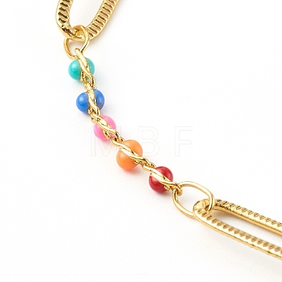 Brass Enamel Link Chain Anklets AJEW-AN00437-1