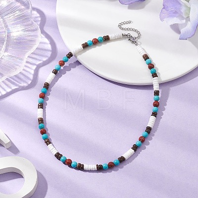 Summer Beach Natural Red Jasper & Synthetic Turquoise & White Shell & Coconut Beaded Necklaces NJEW-JN05012-1