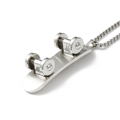 304 Stainless Steel Skateboard with Word Skate Spirit Pendant Necklace NJEW-M188-01P-1