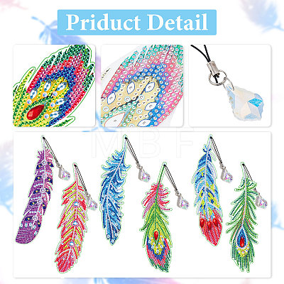 DIY Feather Bookmark with Pendant Diamond Painting Kits DIY-WH0366-56-1