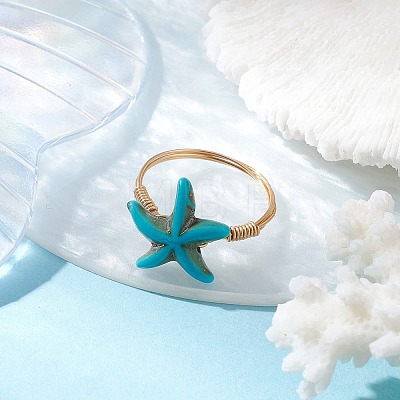 Synthetic Turquoise Finger Rings RJEW-JR00878-01-1