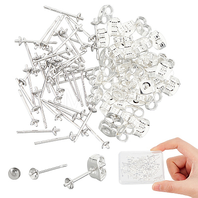 40Pcs 925 Sterling Silver Post Stud Earring Settings STER-DC0001-03-1