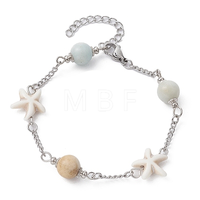 4Pcs 4 Style Natural Flower Amazonite & Synthetic Turquoise Beaded Link Chain Bracelets Set BJEW-JB09518-1