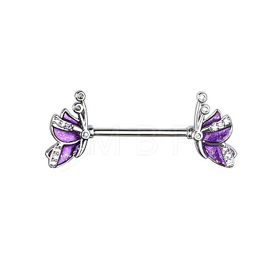 Brass Enamel with Crystal Rhinestone Purple Butterlfy Barbell Nipple Rings FS-WGE2017-10-1