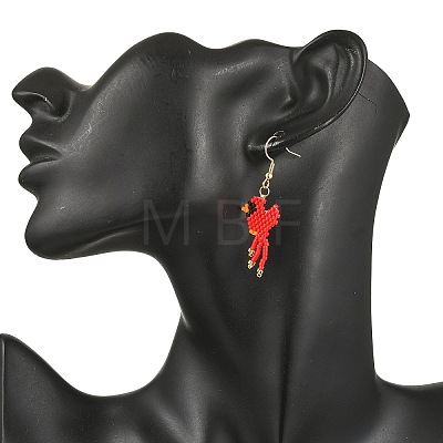 304 Stainless Steel MIYUKI Glass Seed Beads Bird Dangle Earrings EJEW-MZ00555-01-1