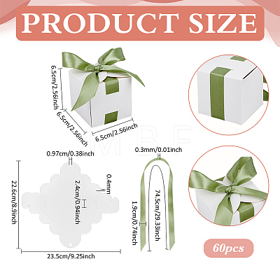 Square Paper Wedding Candy Storage Boxes with Ribbon AJEW-WH0609-744A-1