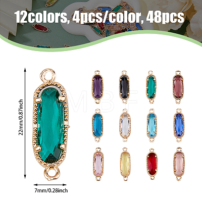 DICOSMETIC 48Pcs 12 Colors Golden Plated Brass Pave Glass Connector Charms FIND-DC0005-02-1