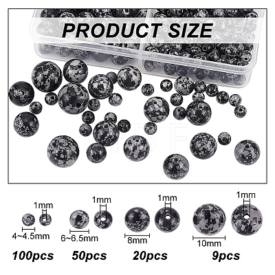 179pcs 4 Sizes Synthetic Snowflake Obsidian Beads G-AR0005-39-1