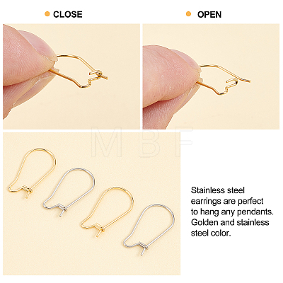 200Pcs 2 Style 316 Surgical Stainless Steel Hoop Earrings Findings Kidney Ear Wires STAS-DC0004-84-1