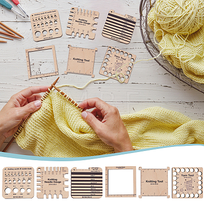 6 Styles Wood Knitting Gauge Rulers DIY-BC0006-93-1