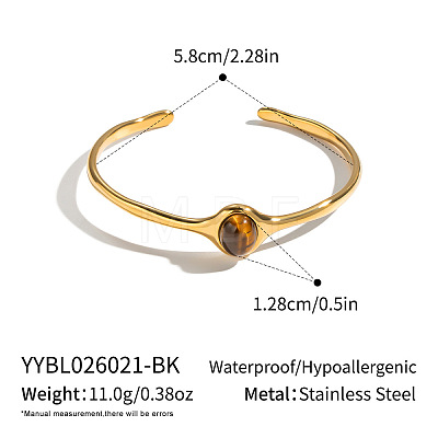 Natural Tiger Eye Oval 304 Stainless Steel Cuff Bangles for Women KB1970-2-1