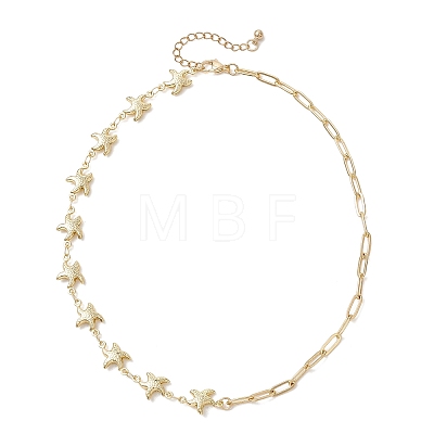 Ocean 304 Stainless Steel Starfish Link Chain and Brass Paperclip Chain Necklaces for Women NJEW-JN05927-1