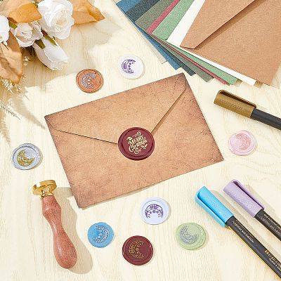 Brass Wax Seal Stamps with Wood Handle AJEW-WH0412-0103-1
