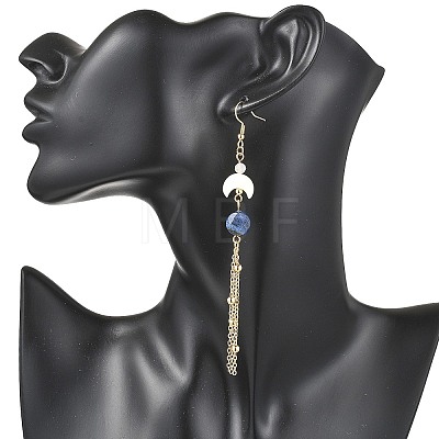 Natural Lapis Lazuli Round with Moon Dangle Earrings EJEW-JE06813-01-1