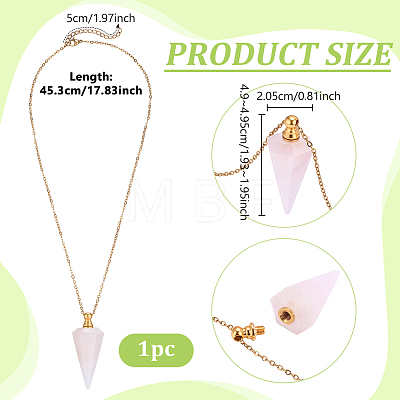 Natural Rose Quartz Faceted Cone Pendant Perfume Bottle Necklaces with 304 Stainless Steel Cable Chain NJEW-WH0002-266E-1