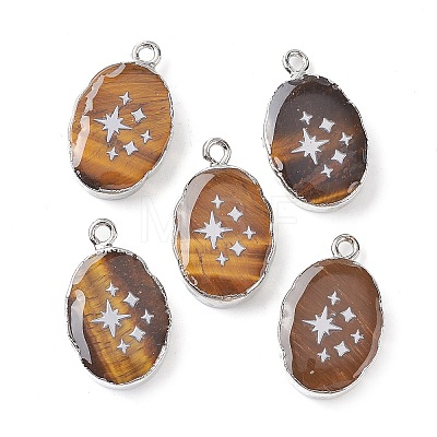 Natural Tiger Eye Oval Pendants G-C102-07P-06-1